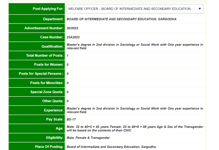 WELFARE OFFICER PPSC JOB